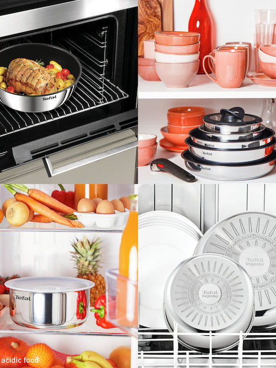 Tefal Ingenio Cook Eat Σετ Τηγάνια από Ανοξείδωτο Ατσάλι Silver με Αντικολλητική Επίστρωση 2τμχ