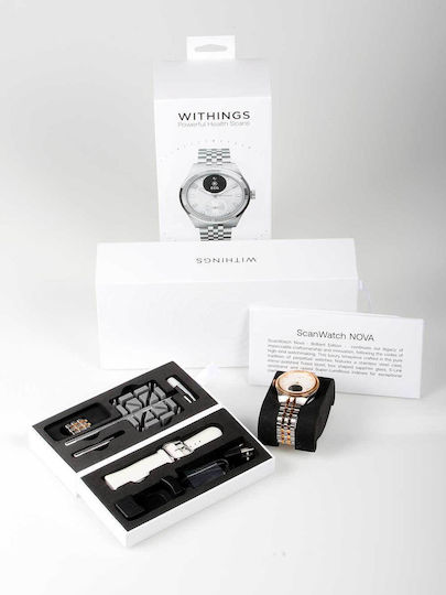 Withings Scanwatch Nova Brilliant Stainless Steel 39mm Waterproof with Heart Rate Monitor (Rose Gold Silver)
