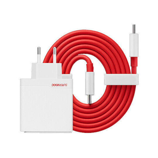 OnePlus GaN Charger with USB-A Port and USB-C Port and USB-C - USB-C Cable 120W Power Delivery White (SuperVooc)