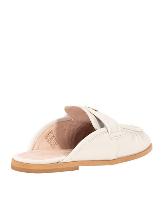 Naty 03 Flat Δερμάτινα Mules σε Λευκό Χρώμα