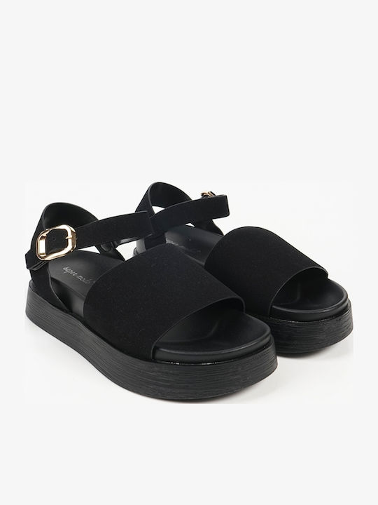 Women's Suede Ankle Strap Platforms Black