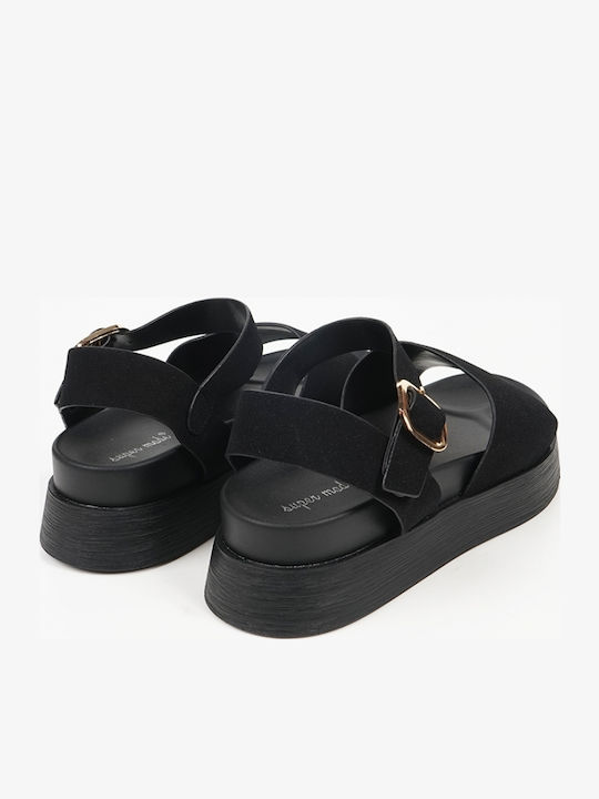 Women's Suede Ankle Strap Platforms Black