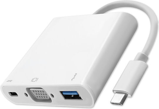 Qoltec 50426 Convertor USB-C Masculin La USB-A USB-C VGA Feminin Alb