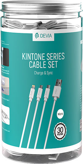 Devia Kintone Pack Regular USB 2.0 to micro USB Cable Λευκό 1m (257974) 30τμχ