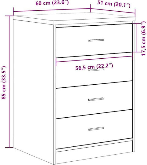 Επιδαπέδια Συρταριέρα Κουζίνας Μπεζ 60x51x85εκ.