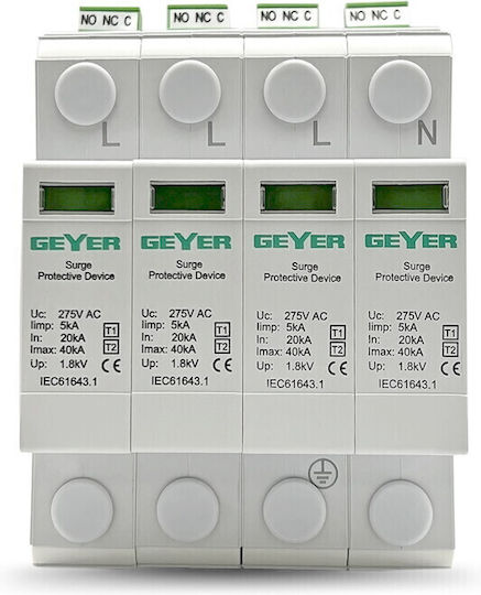Geyer 4-Poles Inspired T2 / T1 Panel Lightning Protection 40kA 3P+Ν