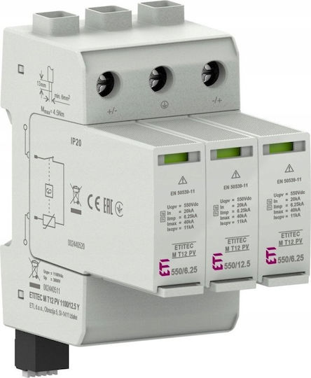ETI 3-Poles Inspired T2 Panel Lightning Protection 12.5kA