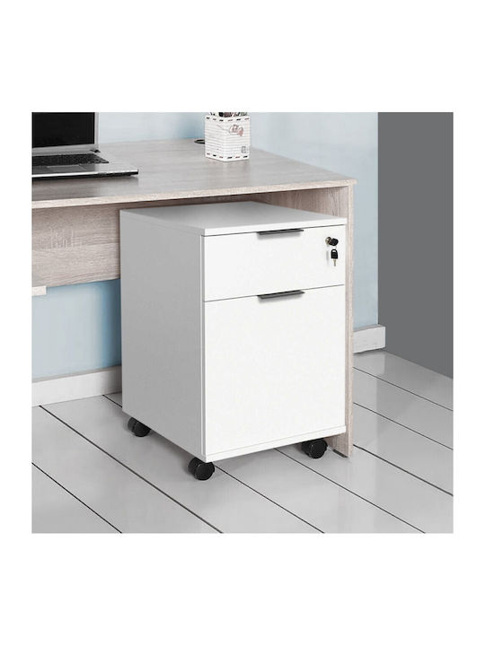 Rio Office Storage Chipboard Drawer with Wheels, Lock & 1 Drawers White L41xW45xH61cm
