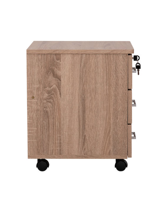 Hayden Office Storage Chipboard Drawer with Wheels, Lock & 3 Drawers Sonama L38xW39.5xH50cm