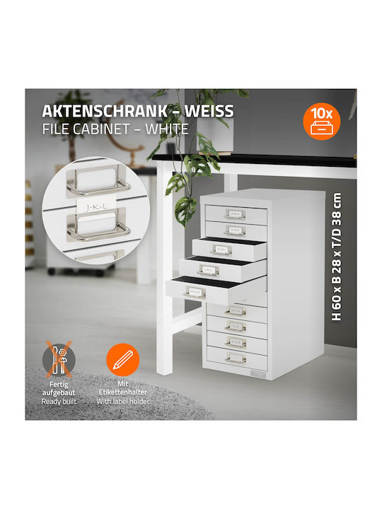 Filing Cabinet With 10 Drawers 28x38x60 Cm White Metallic Design Ml