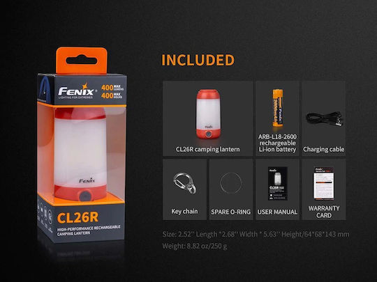 Fenix CL26R Фенер LED Акумулаторна За Къмпинг с Фенерче Зелен 400 Лумени