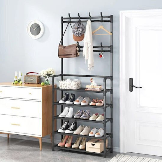 Entry Furniture with Hanger & Shoe Rack Black Velvet-Black Metal 80x26x168cm