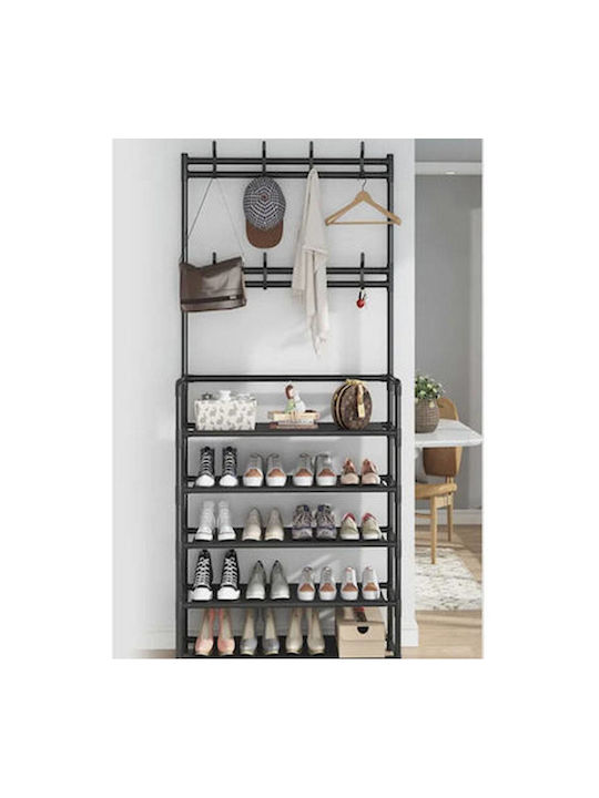 Entry Furniture with Hanger & Shoe Rack Black Velvet-Black Metal 80x26x168cm