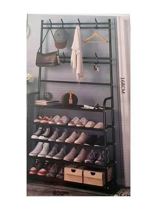 Entry Furniture with Hanger & Shoe Rack Black Velvet-Black Metal 80x26x168cm