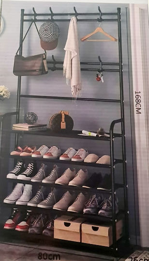 Entry Furniture with Hanger & Shoe Rack Black Velvet-Black Metal 80x26x168cm