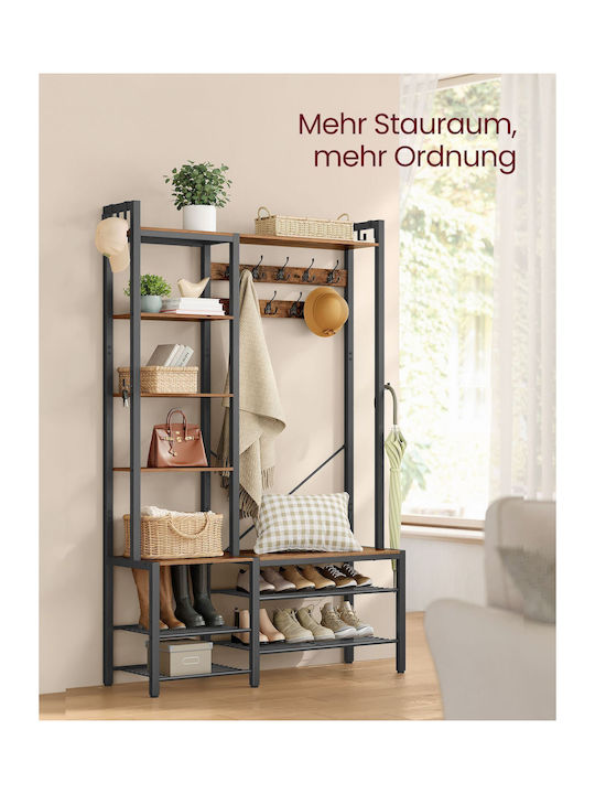 Vasagle Hall Tree Bench Shoe Storage Hallway Coat Rack Shoe Bench 5 Storage Shelves 9 Coat Hooks 6 Side Hooks 140 X 120 X 190 Cm Vintage Brown Ink Black Hsr426b01