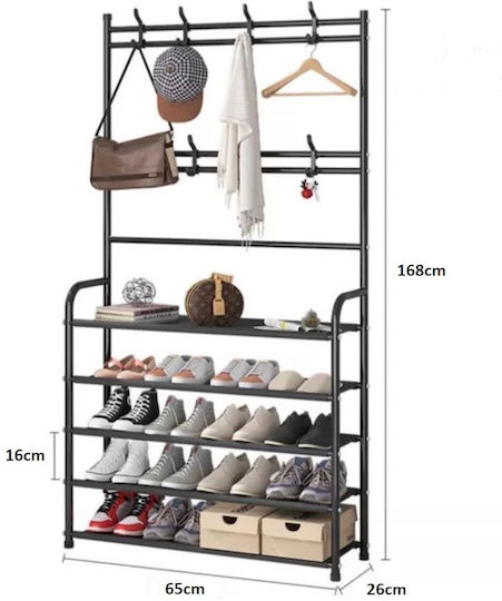Entry Furniture with Hanger & Shoe Rack Black Velvet-Black Metal 80x26x168cm