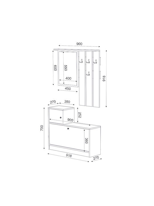 Galina Entry Furniture with Mirror / Hanger & Shoe Rack 91.8x27x70cm