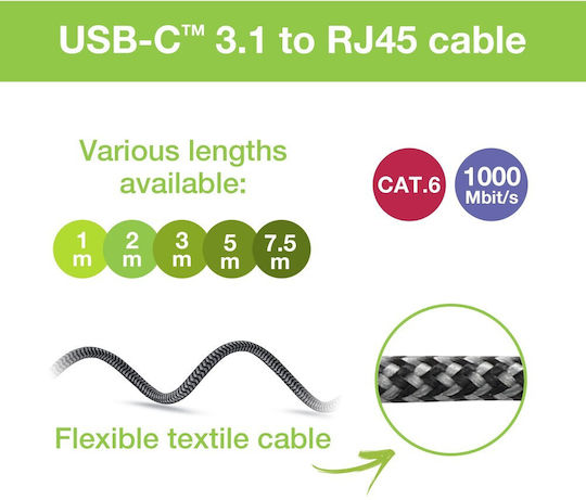 Techly Icoc U3c-rj45-050 Καλώδιο Usb-c Αρσενικό Ethernet Rj45 Αρσενικό 5m