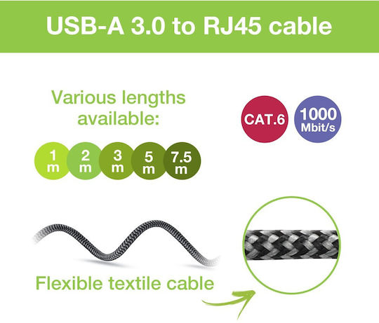 Techly Icoc U3a-rj45-050 Καλώδιο Usb 3.0 Male Ethernet Rj45 Male 5m