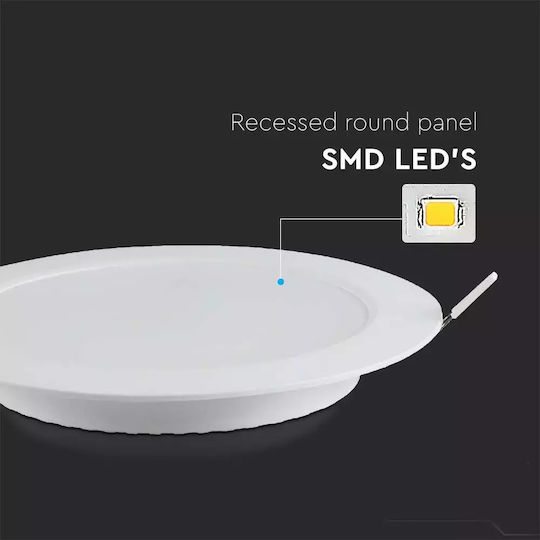 V-TAC Στρογγυλό Χωνευτό LED Panel 6W με Ψυχρό Λευκό Φως 6500K 120εκ.