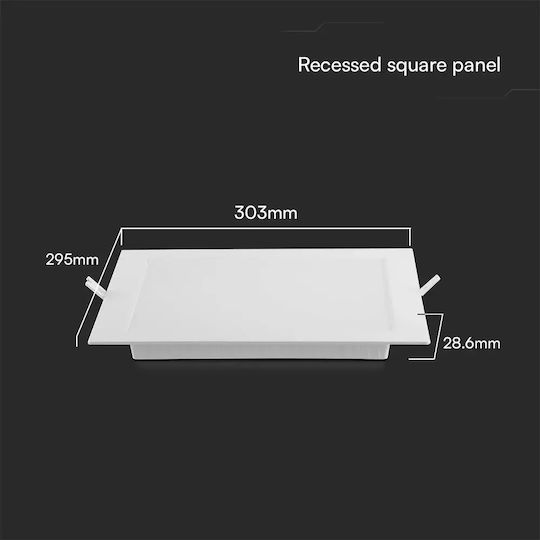 V-TAC Platz Vertieft LED Panel 24W mit Warmes Weiß Licht 3000K