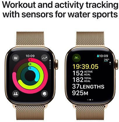 Apple Watch Series 10 Cellular Titanium 46mm Waterproof With eSIM And Heart Rate Monitor (Gold Titanium - Milanese Loop Gold - M/L)