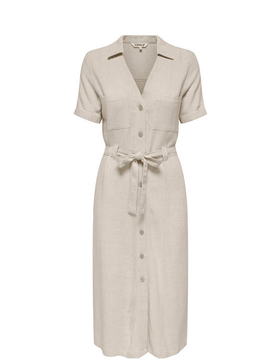 Siesta Summer Midi Shirt Dress Beige