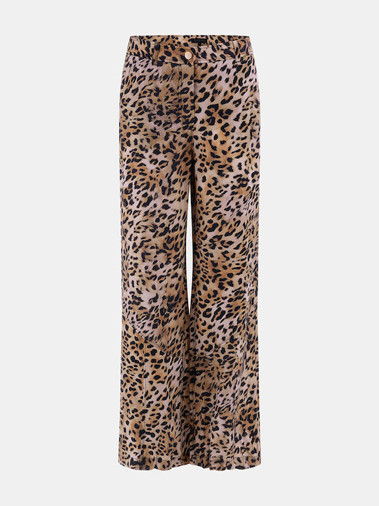 Damen Stoff Hose in Palazzo Passform Leopard MULTI