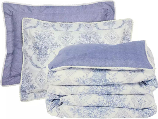 Das Home 1696 Κουβερλί Υπέρδιπλο Βαμβακοσατέν Blue, Ecru 230x250cm
