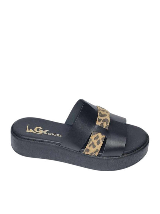 Leather Women's Flat Sandals BLACK-BROWN