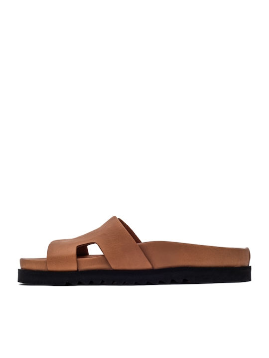 Δερμάτινα Γυναικεία Σανδάλια Flatforms Καφέ