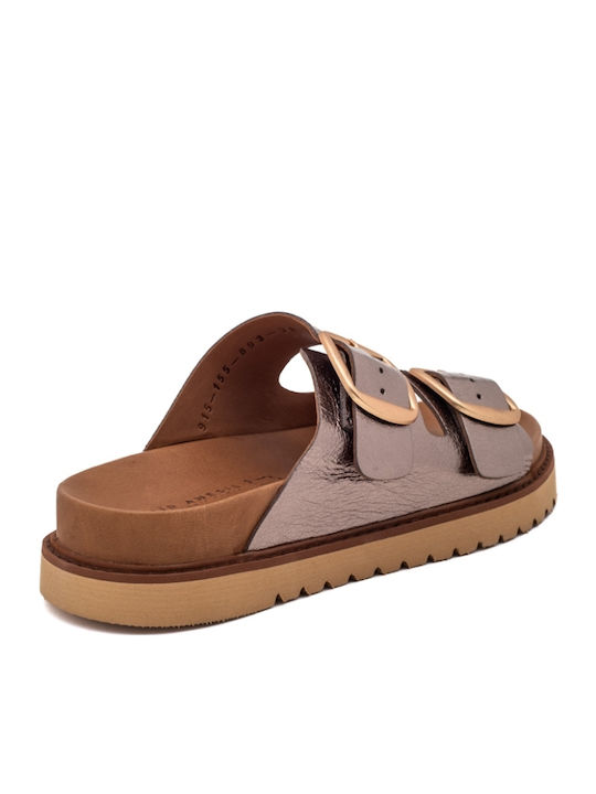 Leather Women's Flat Sandals Flatforms in Silver Color