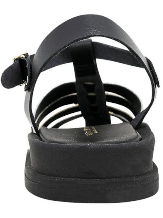Leather Women's Flat Sandals in Black Color