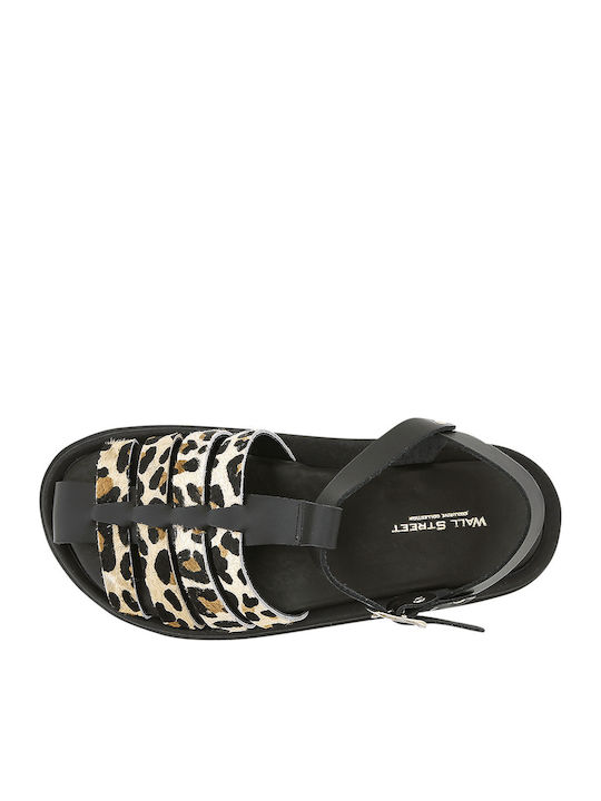 Leather Women's Flat Sandals in Black Color