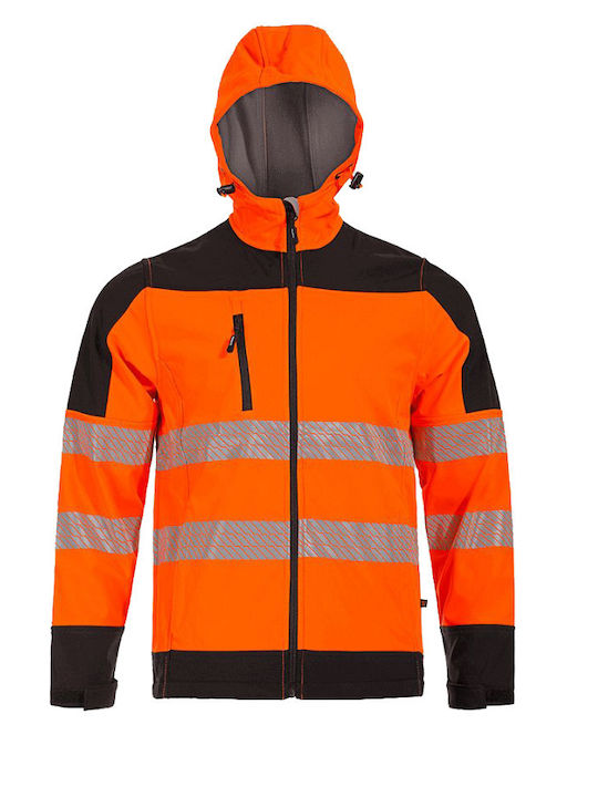 Stenso Nobel Pro Work Jacket Reflective Softshell with Fleece Lining and with Hood Orange