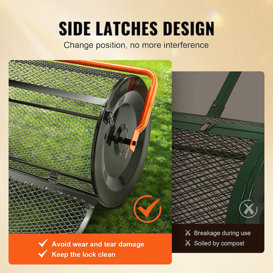 Vevor Compost Spreader 24 4-25 6" Adjustable Handle Width 24" Moss Peat Lawn Garden Cylinder Side Latches Basket Steel Powder Coating Manure Dispersion Topsoil Black