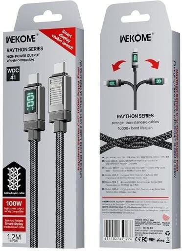 WK Braided USB 2.0 Cable USB-C male - USB-C 100W Γκρι 1.2m 250871