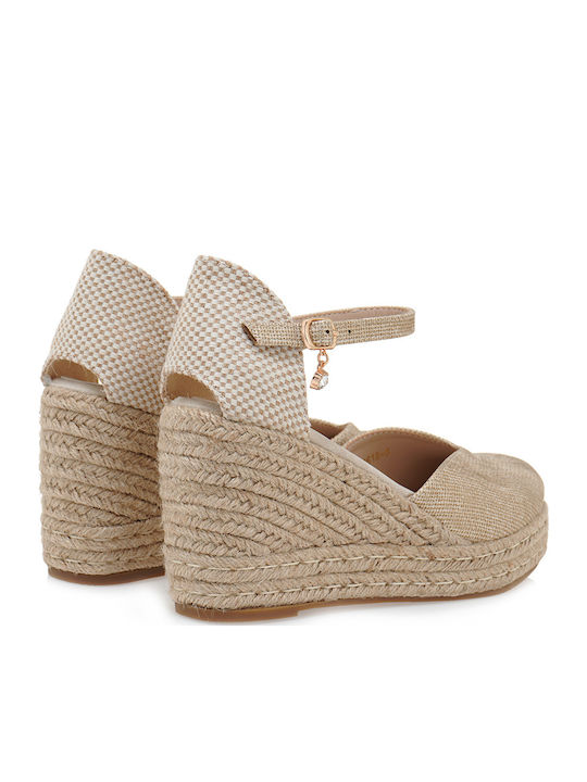 Women's Synthetic Leather Platform Espadrilles Beige