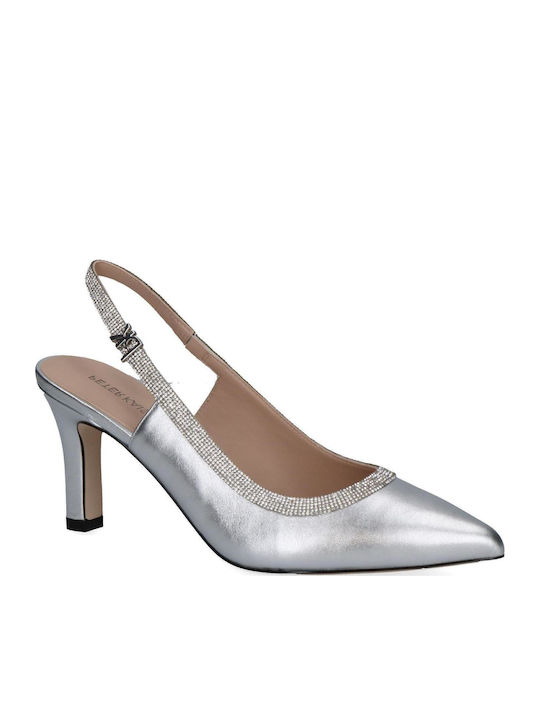 Leder Pumps mit Riemchen Silber