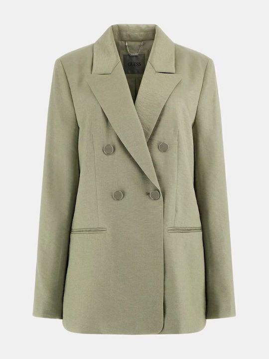 Guess Long Women's Double Breasted Blazer Light Green