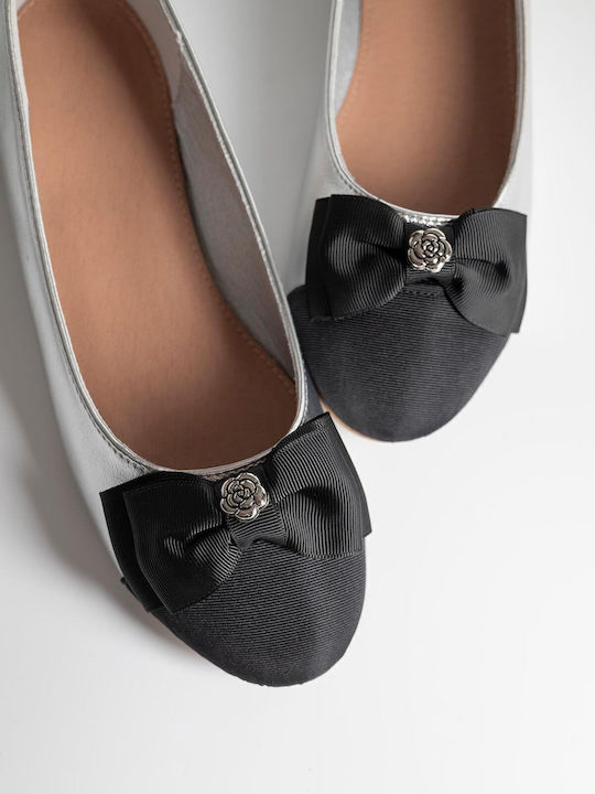 Synthetic Leather Pointy Ballerinas Silver
