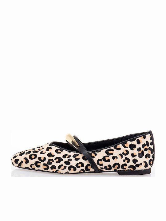 Leather Leopard Ballerinas Beige