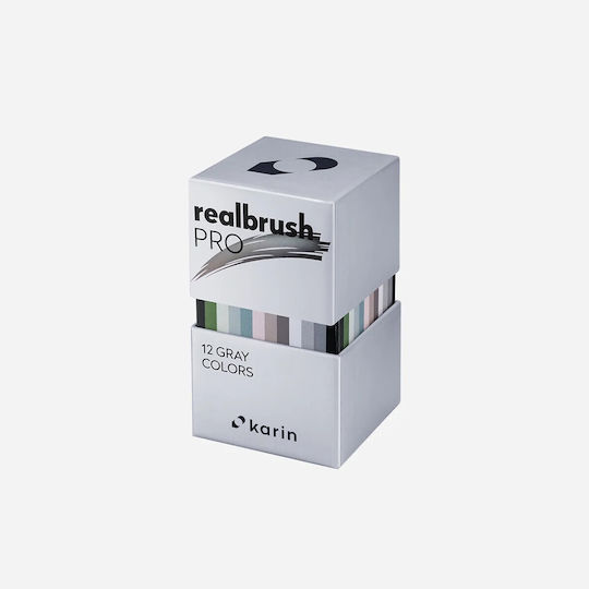 Set Karin Realbrush Pro de 12 Markere cu Apă Culori Gri
