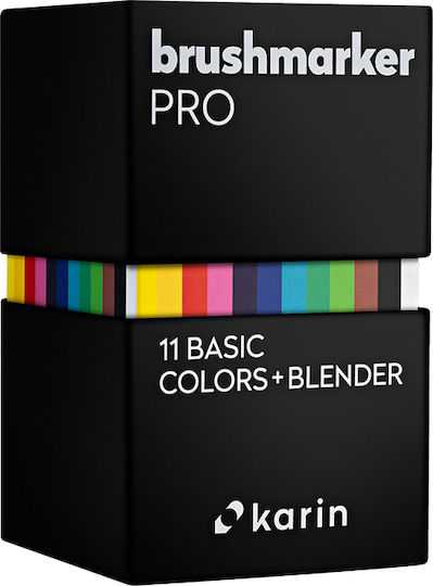 Karin Σετ Μαρκαδόρων Νερού Brushmarker Pro 11 Basic Colors + Blender