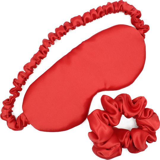 JFashion Silk Travel Set Mask and Scrunchy with Carrying Case Red