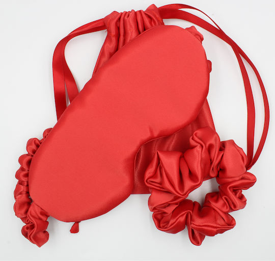 JFashion Silk Travel Set Mask and Scrunchy with Carrying Case Red