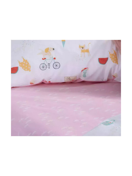 Nef-Nef Homeware Σετ Σεντόνια Μονά Βαμβακερά Happy Today Ροζ 170x260cm 3τμχ