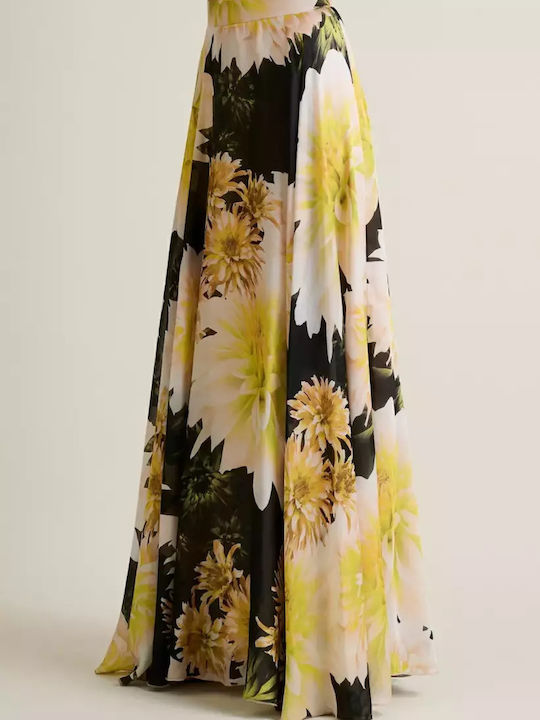 Σατέν Ψηλόμεση Maxi Φούστα Floral Κίτρινο