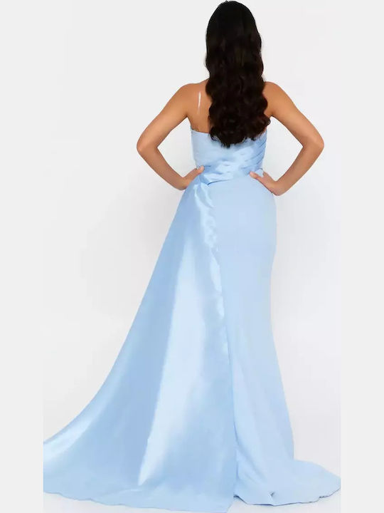 Καλοκαιρινό Maxi Φόρεμα για Γάμο / Βάπτιση Strapless Σιέλ